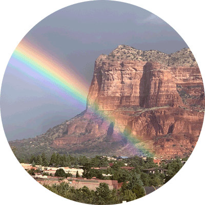 Rainbow over landscape in Arizona